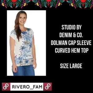 STUDIO BY DENIM & CO.| DOLMAN CAP SLEEVE| FLORAL BLOUSE